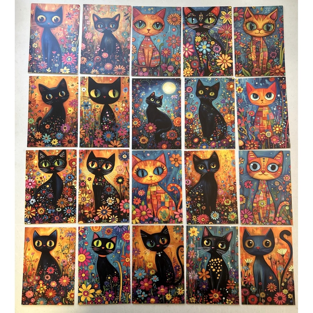 Vintage Style *BOHO CATS* Post Cards/Crafting/Scrapbooking 20 Lot Unused 4x6